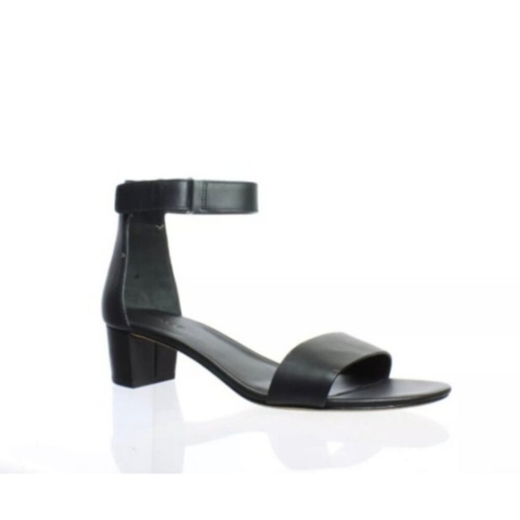 VINCE Raine Black Leather Ankle Strap City Sandals Open Toe Heels Lizard Size8 - Picture 1 of 14